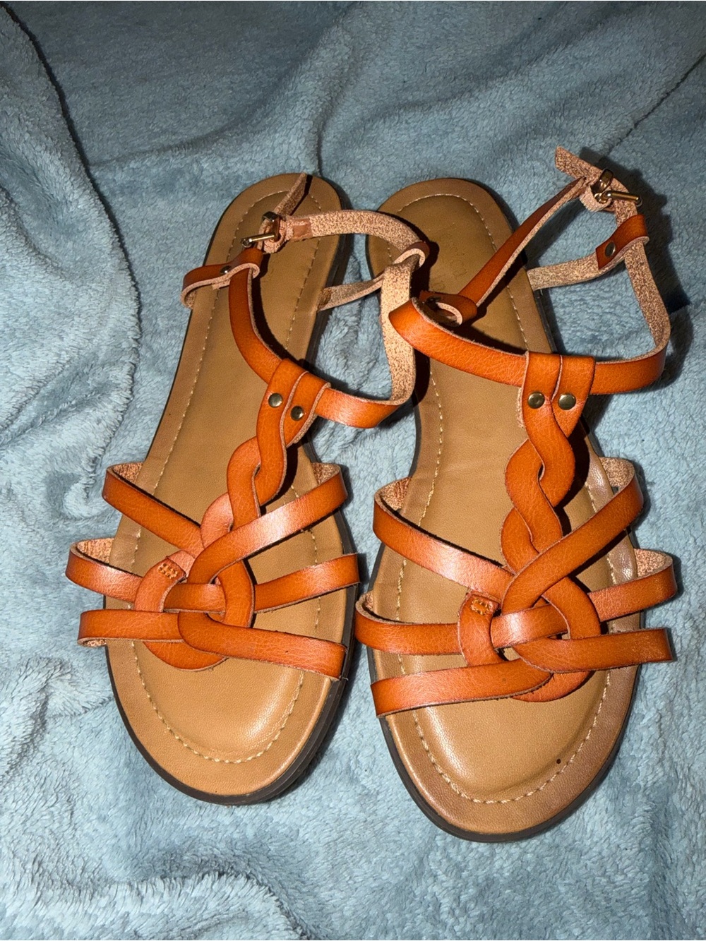 Braided Knot-Twist Ankle-Strap Sandals in Tan